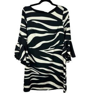 Rinascimento Zebra Bell Sleeves Classic Knee Length Dress Medium Black W…